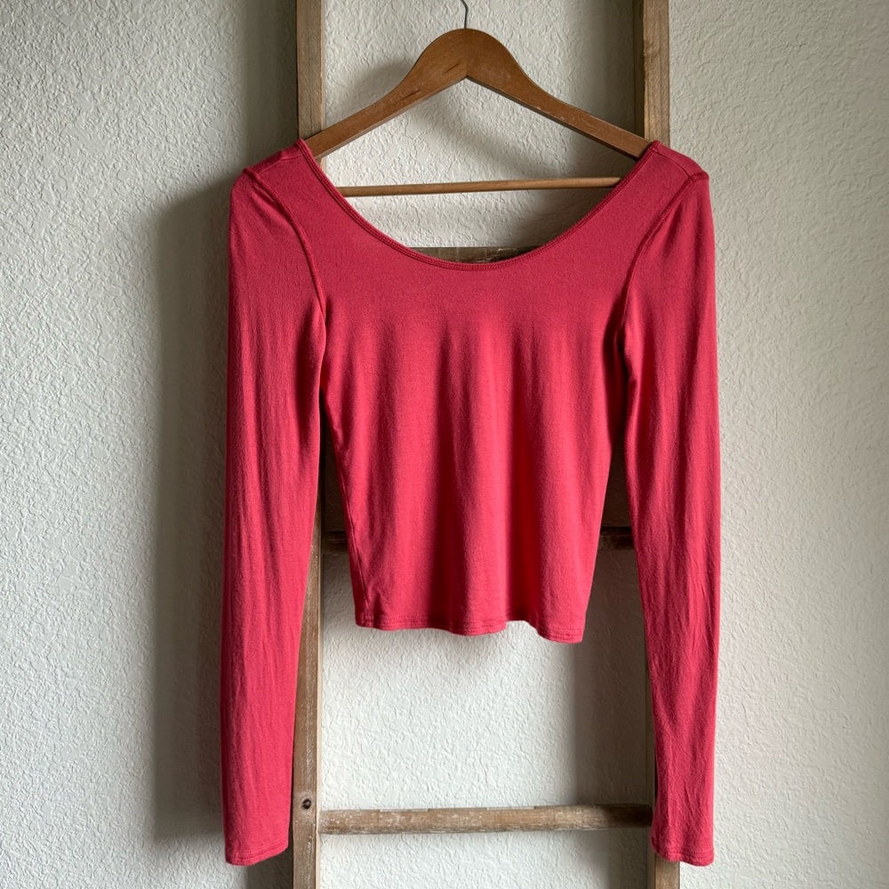 Map to Mars Double Scoop Neck Long Sleeve Crop Top Sz: S